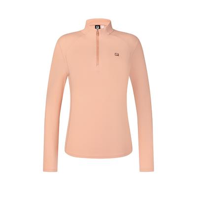 Fleece Knit Mock Neck Half Zip Raglan Long Sleeve T-Shirt Women Tops Light-Pink A11W511205FPC