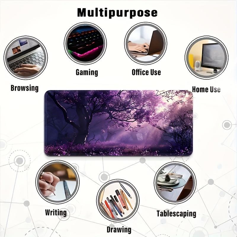 Large Purple Tree Design Gaming Mouse Pad NonSlip Rubber Base Waterproof Desk Mat for Office ESports