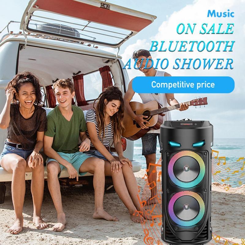 RGB Light Bluetooth Speaker Portable Dual Speaker Barrel Karaoke Outdoor Square Dance Wireless Audio