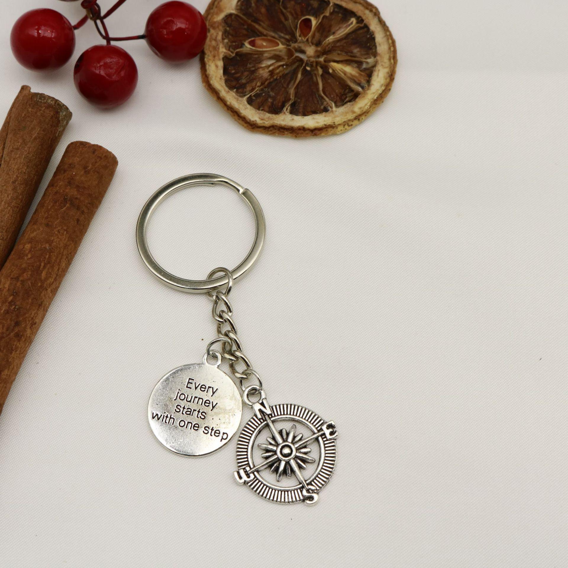 World Traveler Airplane & Compass Keychain Pendant