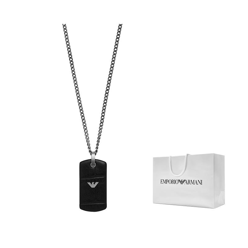 Emporio Armani Stylish Eagle Tag Pendant Necklace Men necklace Black Stainless-Steel EGS2781060 Basic Packaging-Box
