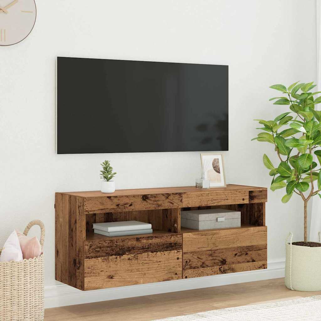 Wall Mounted TV Cabinet with LED Lighting Reclaimed Wood Look 100 x 30 x 40 cm Particleboard