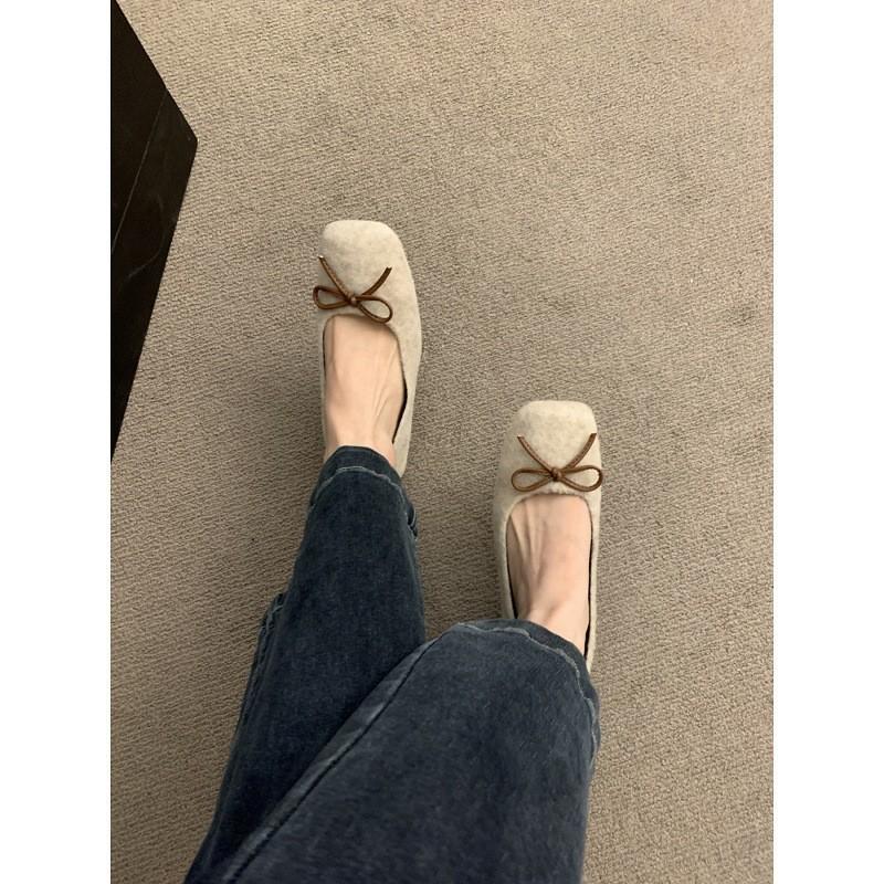 Gentle fairy wind bow shallow mouth single shoes autumn new ballet shoes soft-soled beanie shoes flat-soled ladyshoes