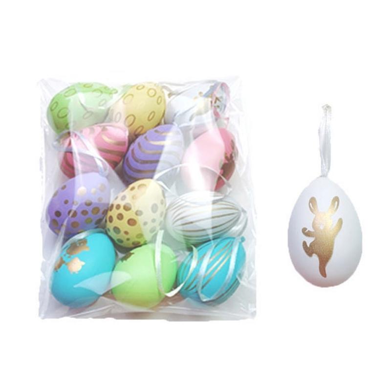 12Pcs Easter Colorful Eggs Handmade Art Ornament Decorative Crafts Supplies for Children Adults DIY Photo Props