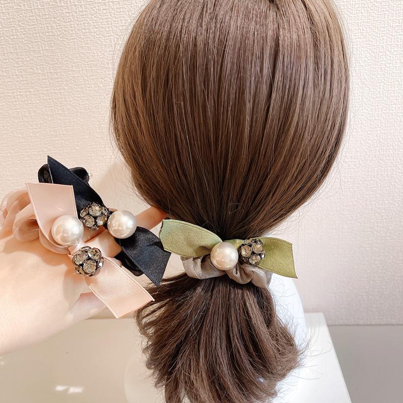Trendy and Charming Headband for Women, Minimalist New Arrival Hair Tie with Rhinestones and Pearls, Ponytail Hair Ring