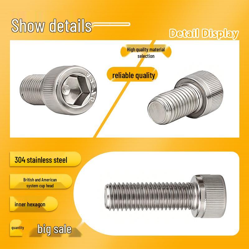 

304 Stainless Steel Hex Socket Cap Screw, DIN912, Knurled Cylindrical Head, Inch/US Standard, #10, In Stock 10#-24*5/16