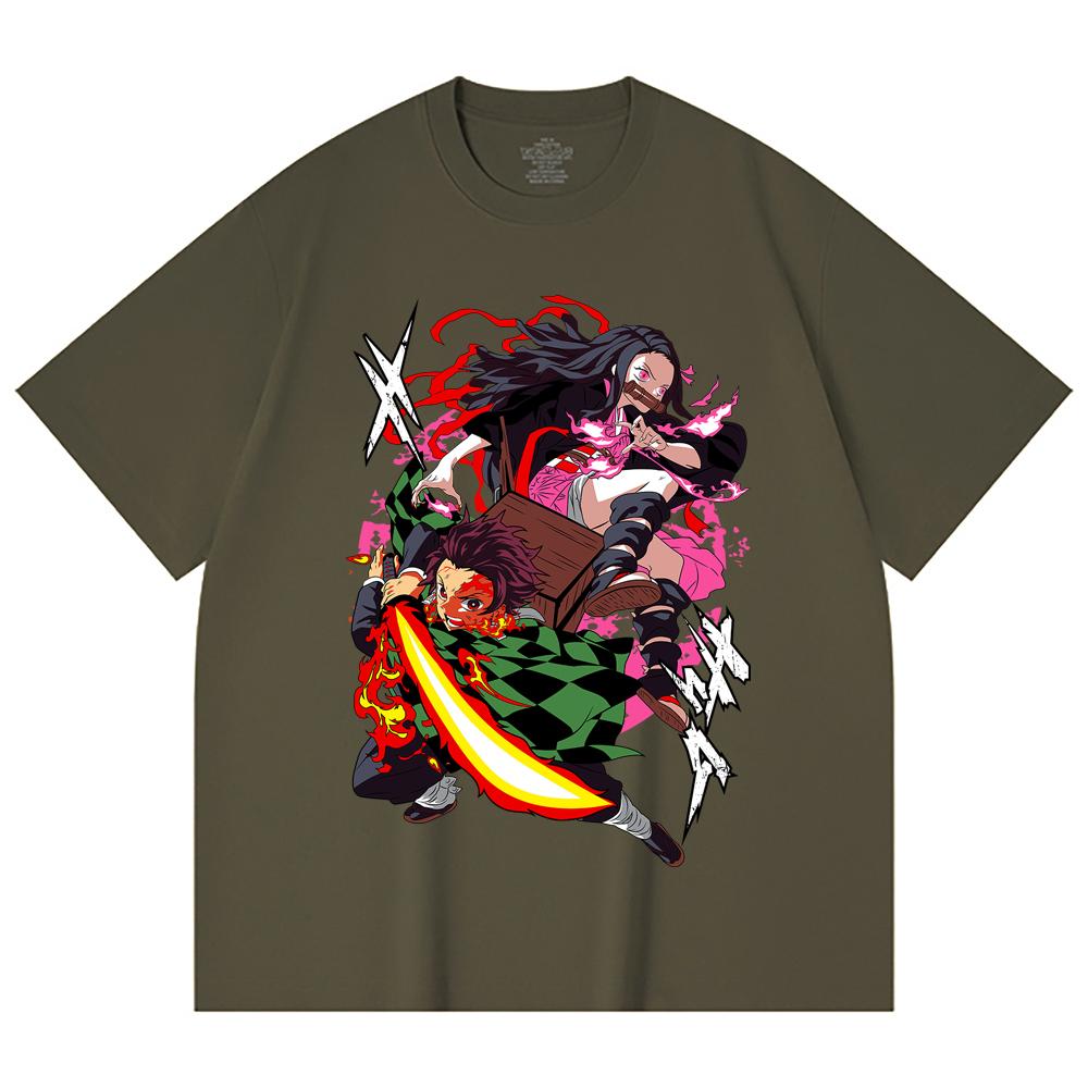 230 Gsm 100% Cotton Demon Slayer V3 Tanjiro Nezuko Print Unisex Heavy Cotton T Shirt