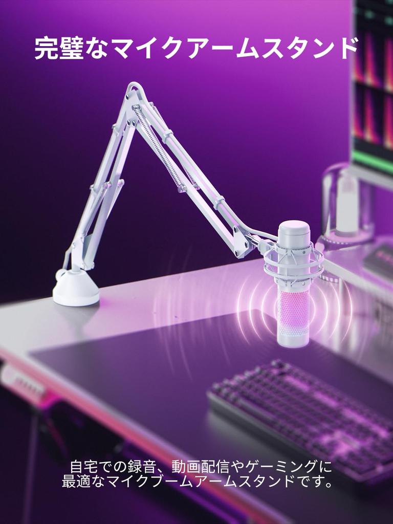 CACENCAN M06 Microphone Arm Microphone Boom Weight Includes Mic Clip Compatible with HyperX QuadCast and Other White Stand, Arm, Capacity 1.8kg, &