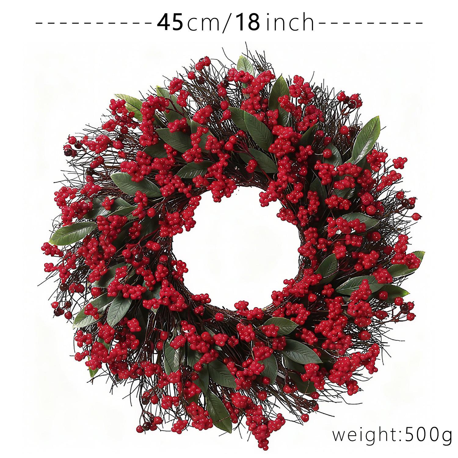 

Yunhui Christmas Wreath with Holly Berries & Green Leaves - Festive Home Decoration