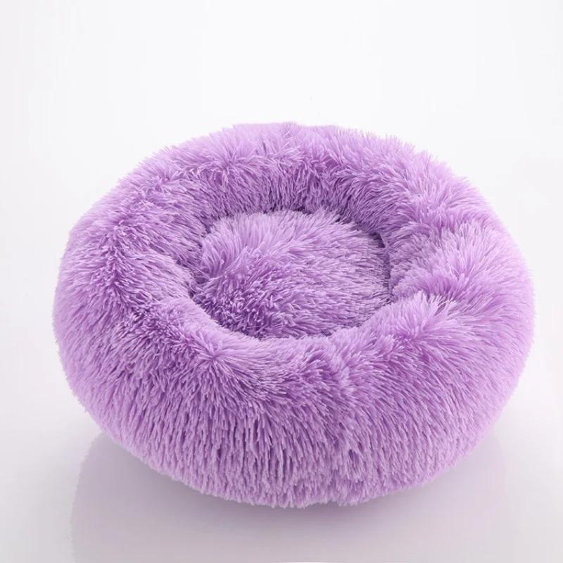 40-100cm Round Cat Bed Pet Bed Kennel Non-Slip Winter Warm Dog Kennel Sleeping Long Plush Soft Puppy Cushion Mat Cat Supplies