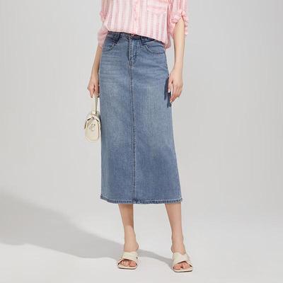 Gonna in denim dritta casual da donna di media lunghezza