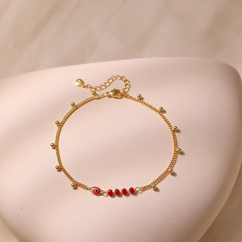 K Gold Plated Minimalist Evil Eye Bead Chain Anklet For Women