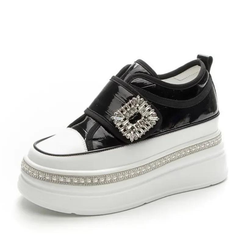 

Мода 8 см Женские кроссовки из натуральной кожи Туфли на платформе Белые Черные Клиновидный каблук Скрытая танкетка Весна Осень Блестящая обувь Зимние ботильоны 40 чёрный