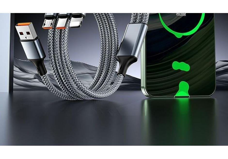 2m Multi-functional 3-in-1 Fast Charging Cable: USB-C & Android Compatible Charger
