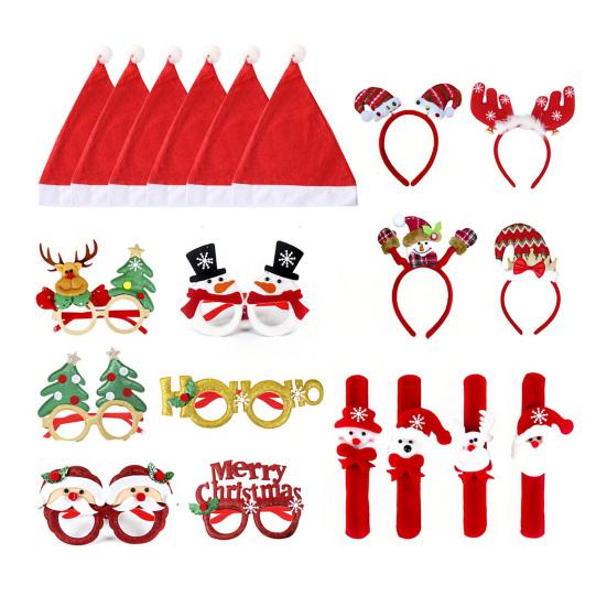 9 Pcs Christmas Party Favors Novelty Glasses Frames Christmas Headbands Santa Hat Slap Bracelets Set for Holiday Party Supplies