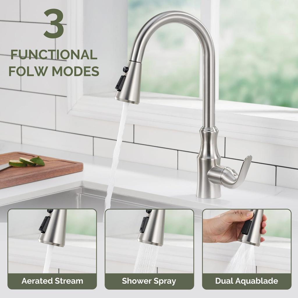 Küchenarmatur Kopf Ersatz, Premium 3-Funktions Auszieh-Sprühkopf mit 9 Adaptern, Küchenspülenarmatur Kopf Kompatibel