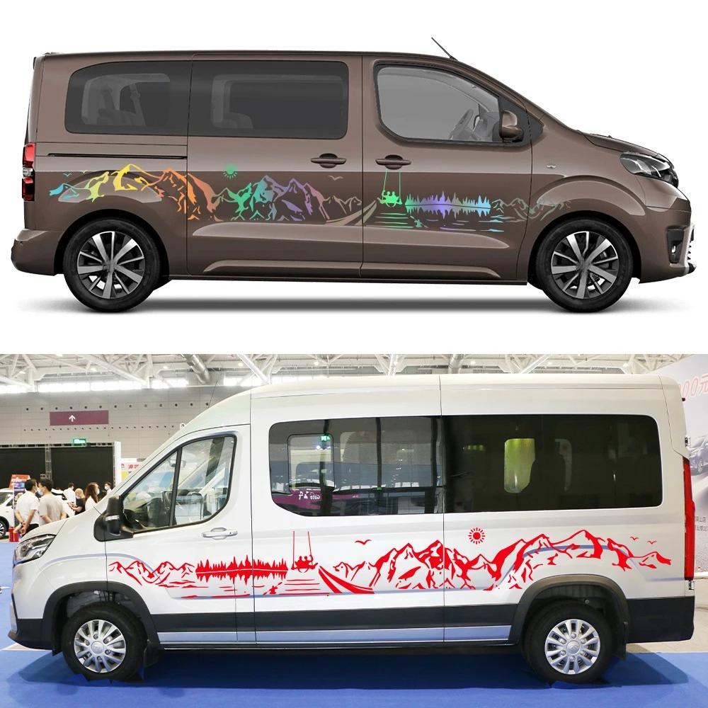 Van Door Side Stickers For Toyota ProAce Verso Icon Panel Car Camper Graphics Beach Sun Sea Mountains Decor Decal Vinyl Cover
