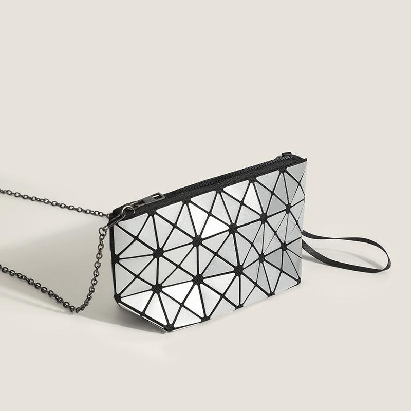 The Same Style of Japanese Geometric Splicing Diamond Folding Women's Bag New Style  One Shoulder Oblique Cross Chain Small Square Bag Handbag
