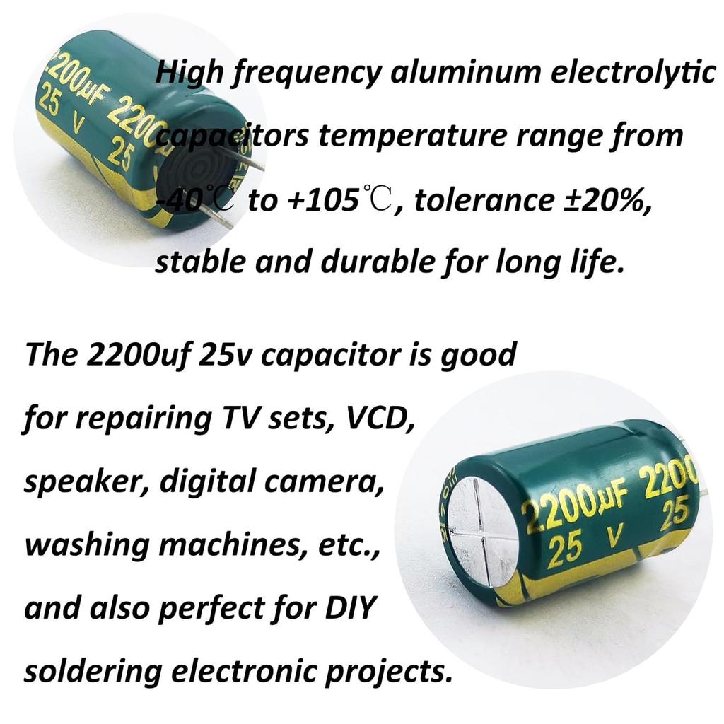 YUNGUI 10pcs 2200uF 25V Capacitor,13x25MM ±20% Electrolytic Capacitors 25V, 2200uf Aluminum Capacitors High Frequency Industrial Electrical