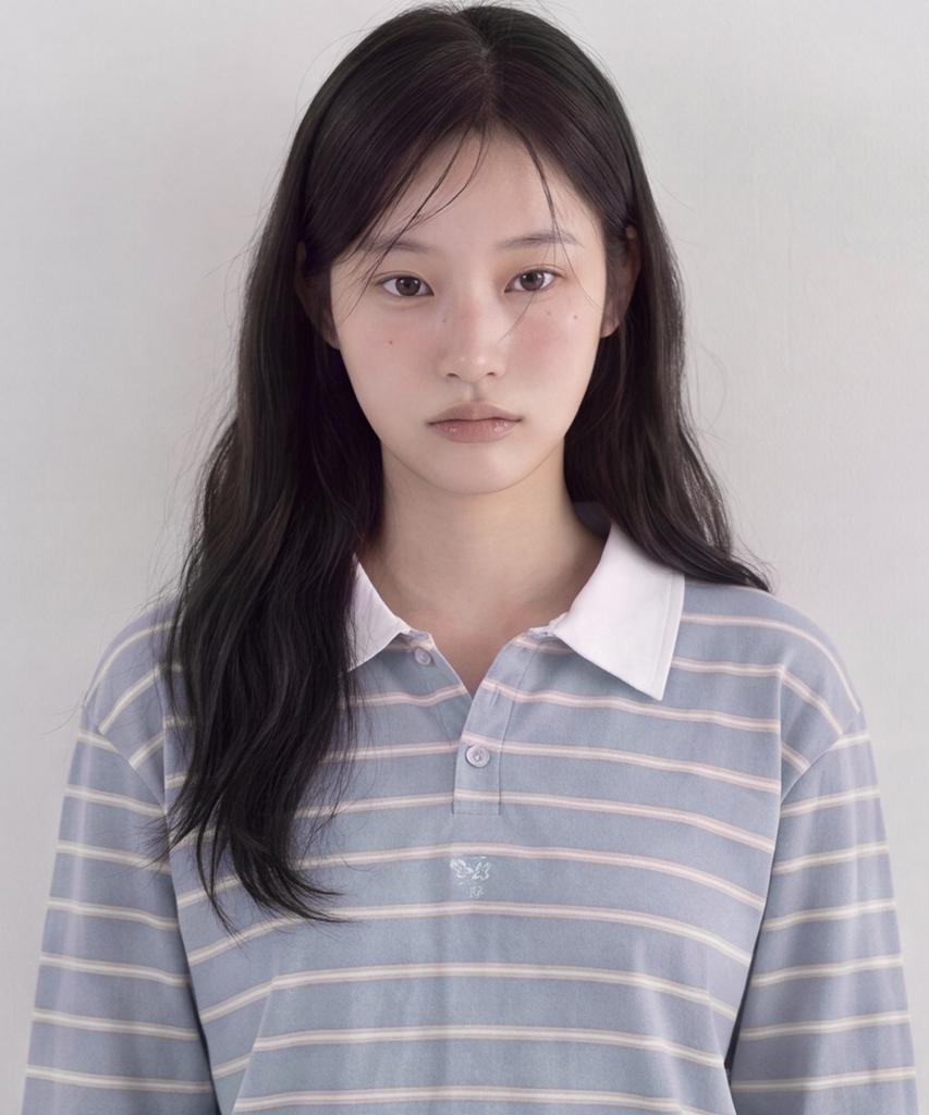 THE GREEN LAB Pinstripe Rugby T-Shirt [Light Blue]