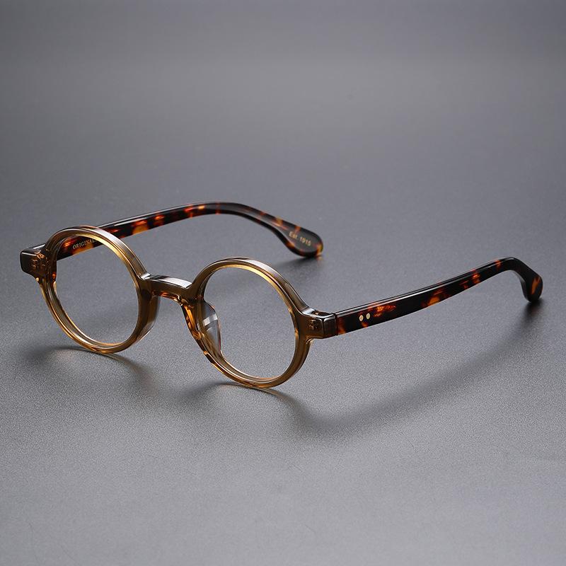 Luxus Retro Runde Brille für Männer und Frauen Ultraleicht Blaulichtfilternde Acetat-Legierung Brille