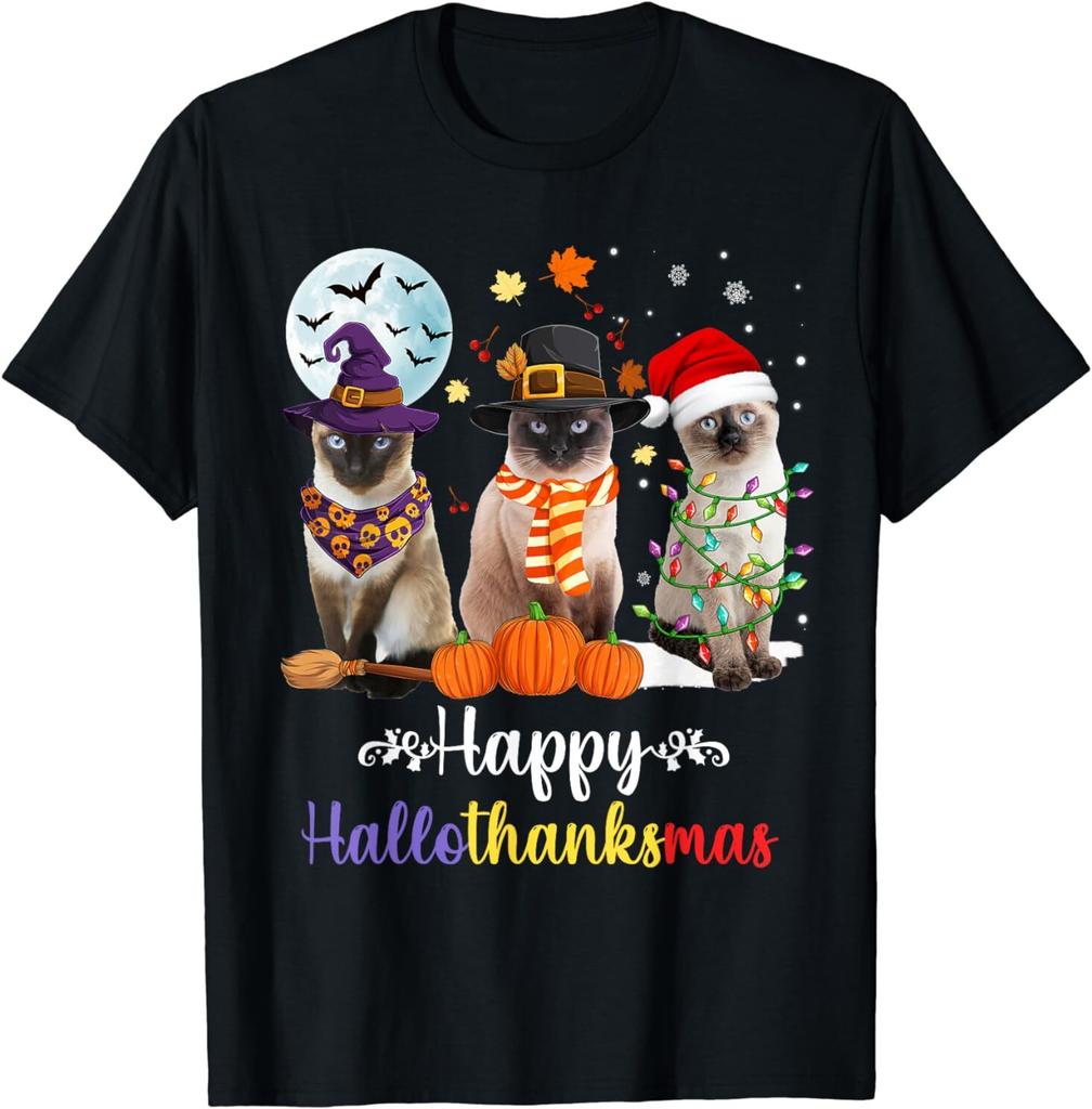 NEW LIMITED Siamese Cat Halloween Merry Christmas Happy Gift Idea T-Shirt S-3XL