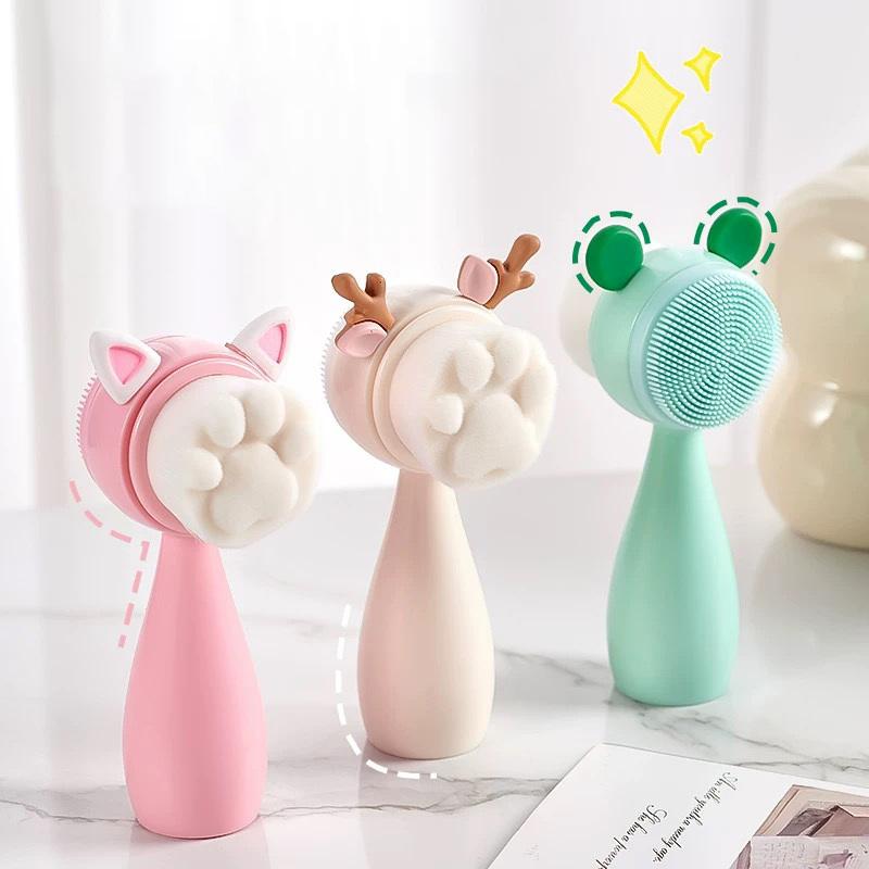 3D Podwójna Silikonowa Szczoteczka do Oczyszczania Twarzy Manualny Masaż Szczoteczka do Twarzy Miękkie Włosie Eksfoliator Dwustronna Szczoteczka do Mycia Twarzy