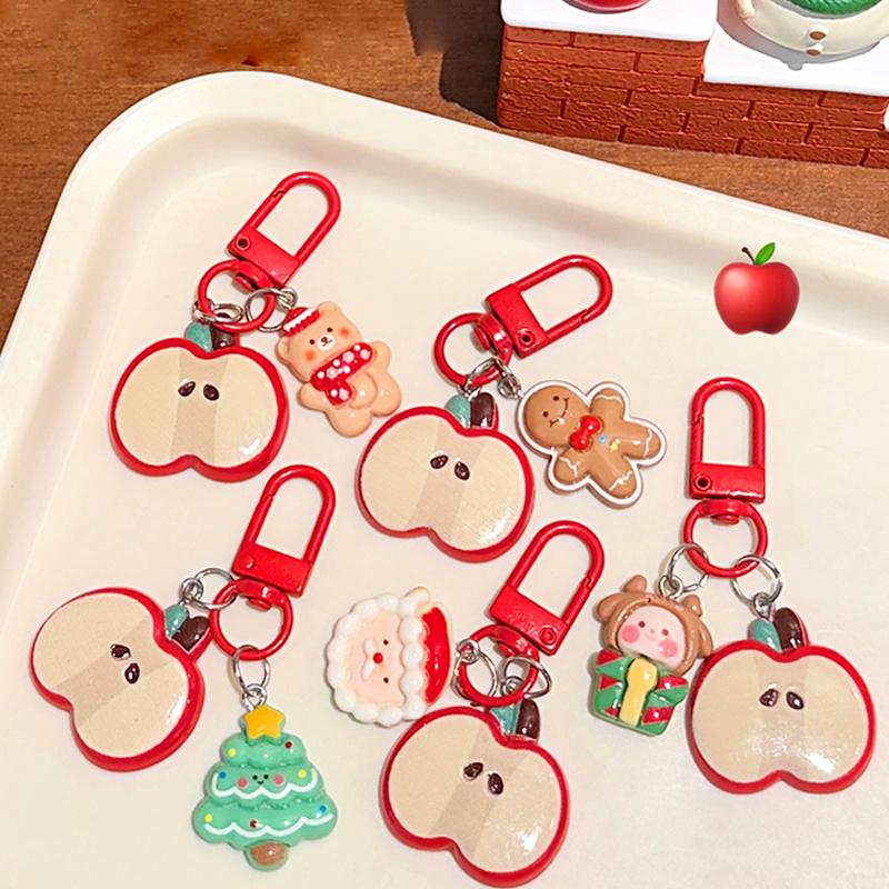 1/5 Pcs Christmas Cute Red Apple Ornament Girls Cartoon Bag Pendant Car Ornament Funny Backpack Accessory For Best Friend Gift