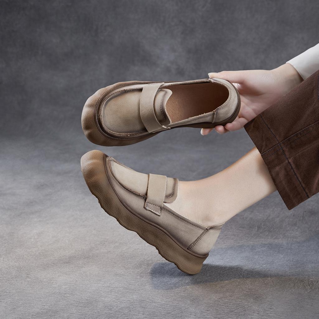 Women's Retro Casual Shoes Versatile Top-grain Leather Single Shoes Slip-on Soft-soled Loafers