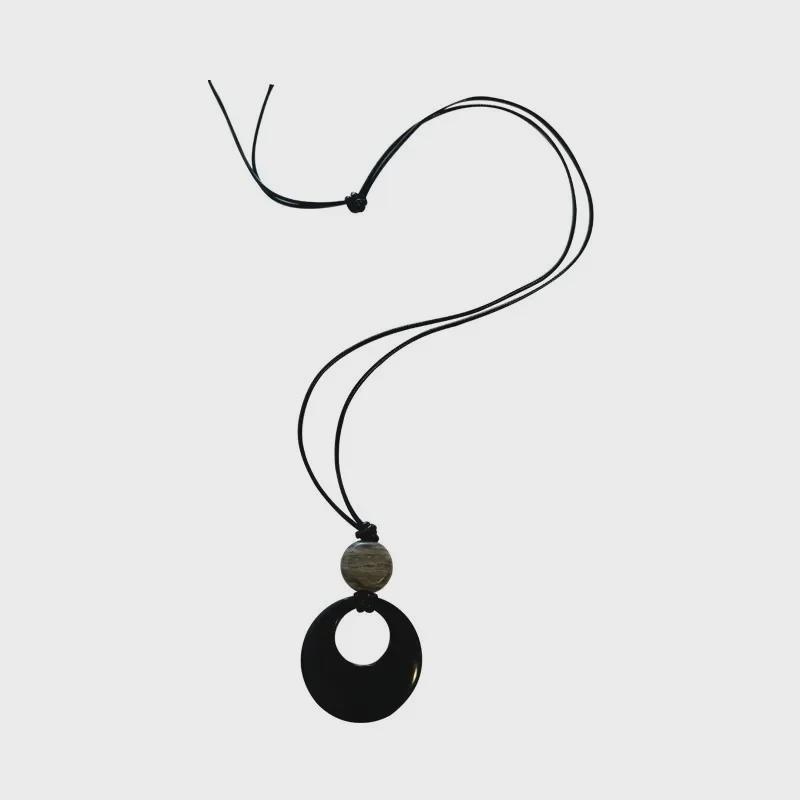 Retro Black Rope Long Necklace - Elegant Chinese Design for Women, Perfect for Autumn/Winter Sweaters