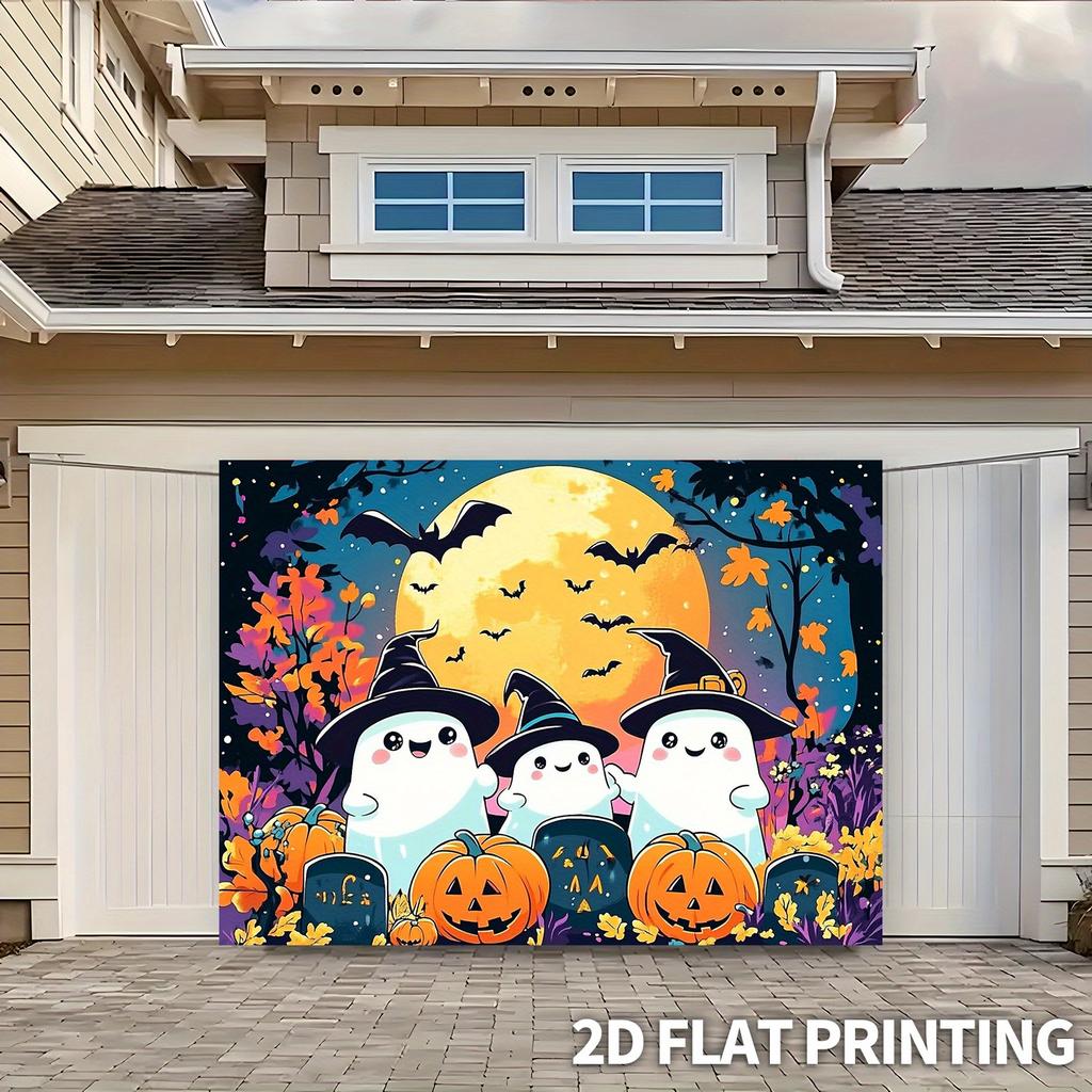 2D Plane, 1 Piece 2D Cute Halloween Cartoon-themed Party Backdrop Fabric, 70.8 × 90.5 Inches