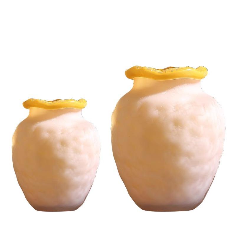 Cream Style Glass Vase Fenton Vintage Luxury Crystal Art Flower Decor for Living Room