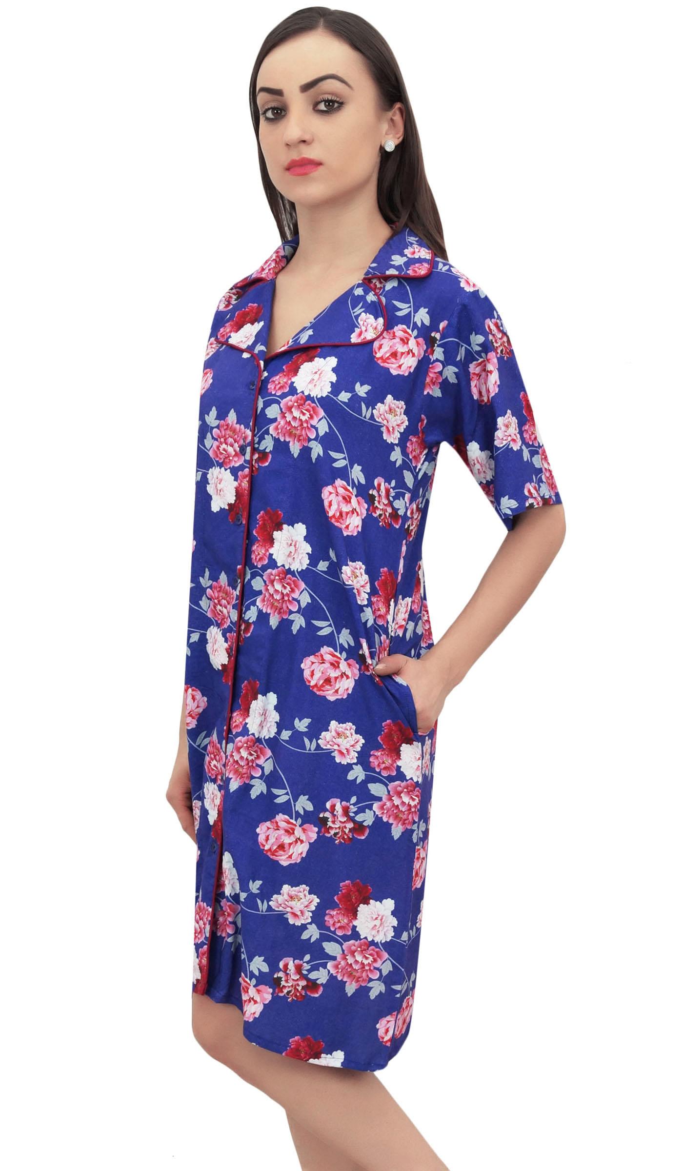 

Bimba Mint Green Floral Print Women s Turn-Down Collar Sleepshirt Night Dress - 8 королівський синій колір