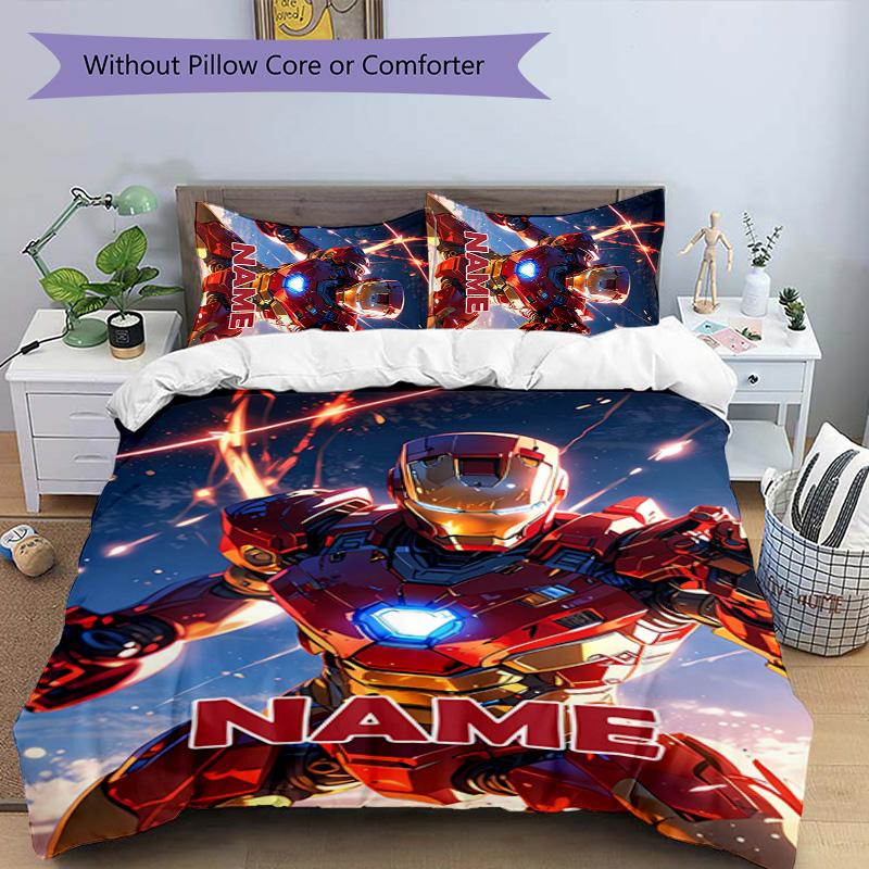 3pcs Iron Man2 Cover Set - Personalized Name, HD Printed Bedding with 1 Cover and 2 Pillowcases - Perfect for Home Decor, Easy Care