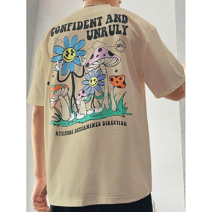 

Уверенное и непослушное отношение определяет направление Мужская футболка Свободная летняя дышащая футболка с коротким рукавом XXL хаки