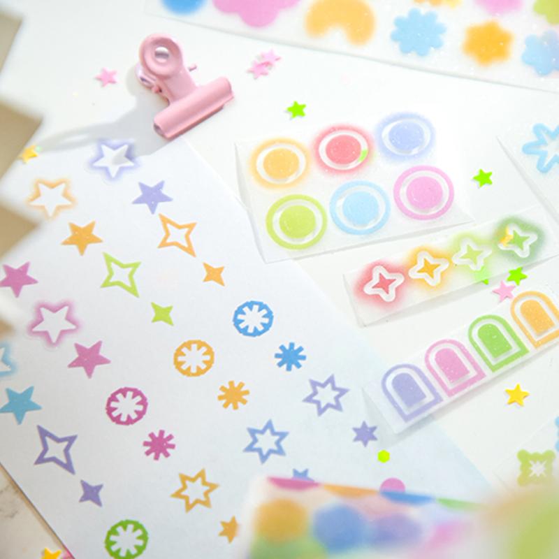 200cm/roll Mr. Paper Simple Geometric Symbol Tape Color Star Moon Illustration Sand Film Tape Home Handbook DIY Decoration Gifts