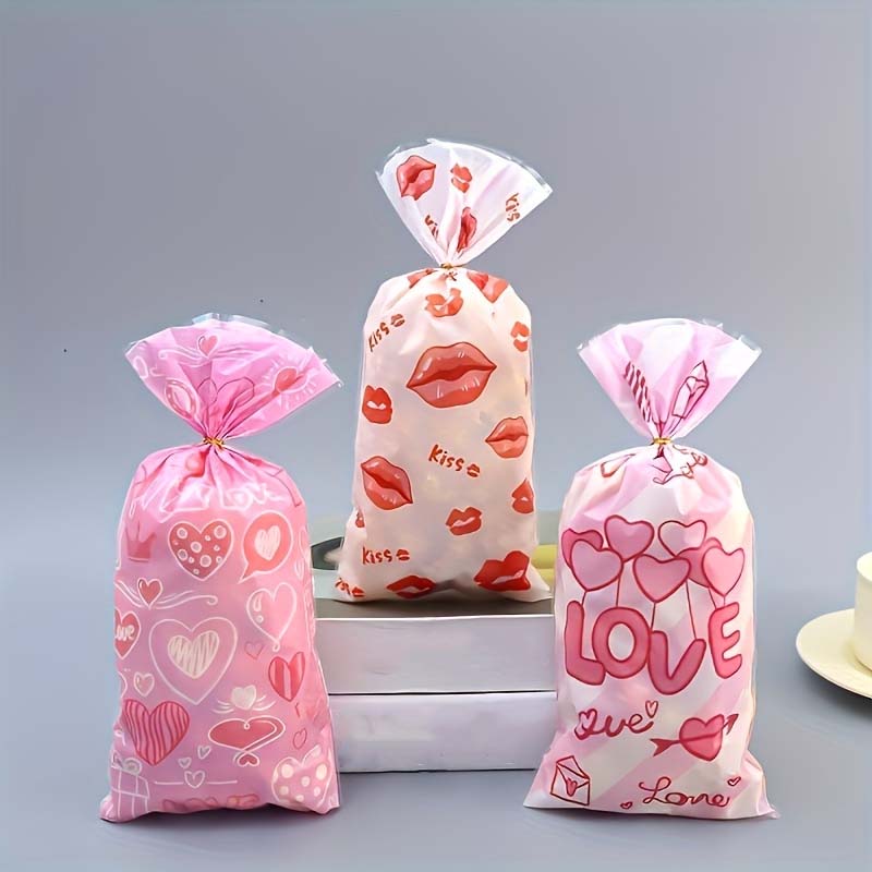 50pcs Valentine's Day Candy Bag Love Packaging Bag Flame Red Lip Snack Cookie Bag Party Gift Bag Food Packaging Bag Supplies Baking Shop Supplies