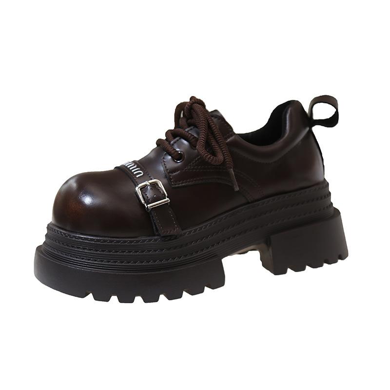 European muffin single shoes, small thick-soled heightened small leather shoes, 2025 spring new fashion high-heeled loafers women's shoes tide