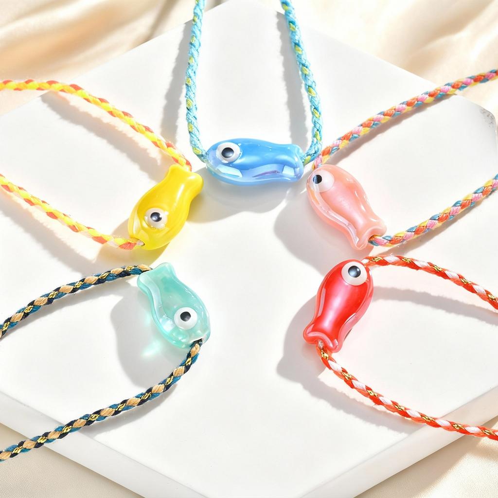 Vnox Trendy Multicolored Ocean-themed Ceramic Fish Woven Bracelet Boho Charm Rope Wristband Friendship Summer Beach Jewelry