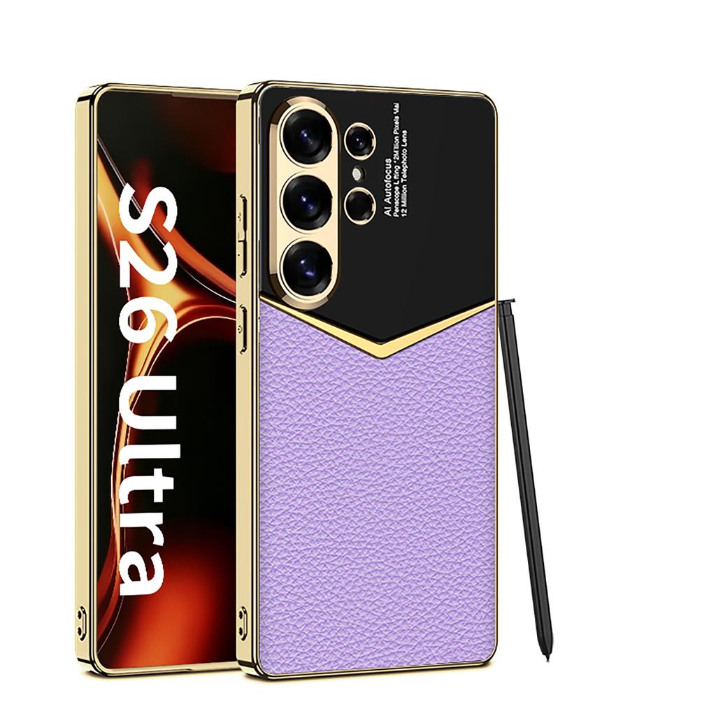Luxury Plating Leather Case for Samsung Galaxy S26 S25 S24 Ultra Shockproof Soft Edge Protective Cover for Galaxy S26 Ultra Case