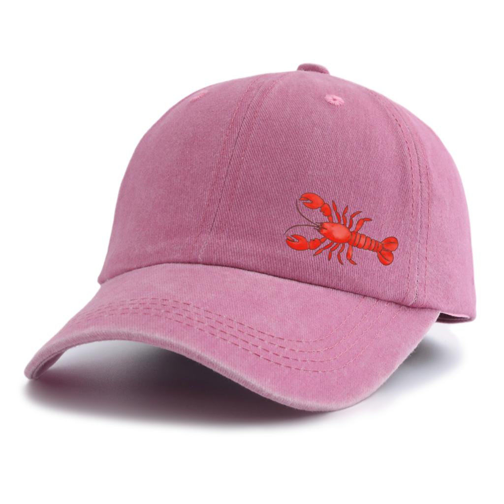 1pc Lobster Print Washed Baseball Cap for Adults, Minimalist Retro Style Casual Soft Adjustable Dad Hat, Perfect As Gift
