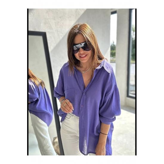 Cămașă de damă cu buzunar supradimensionat, cu umăr în jos