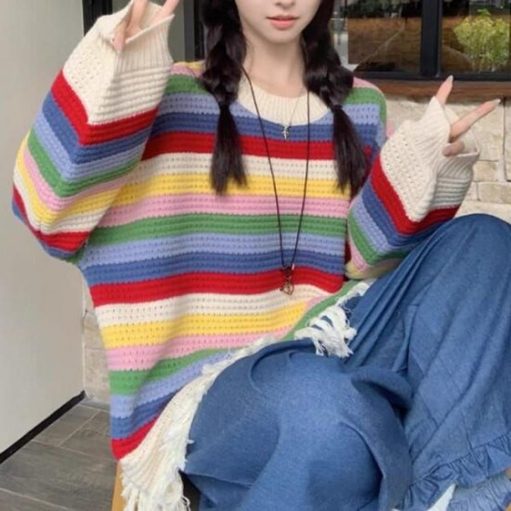 Navava Long Sleeve Knit Rainbow Stripe Nk2827