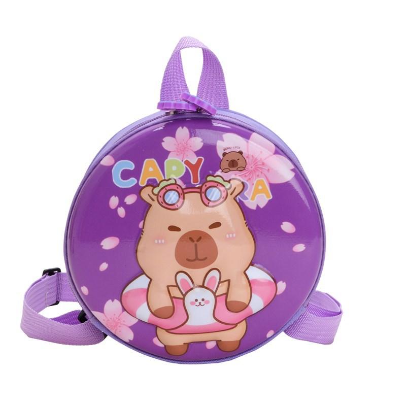 School Bag New Cartoon Hard Shell Small Round Bag Kapibara Cute Eggshell Small School Bag Boys and Girls Snacks Backpack