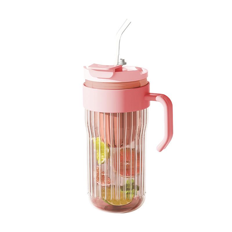 Portable Double Drink Cup with Lid - Large Capacity Glass for Tea & Water Separation, Cold Brew, Thickened Glass, Handle & Straw Included