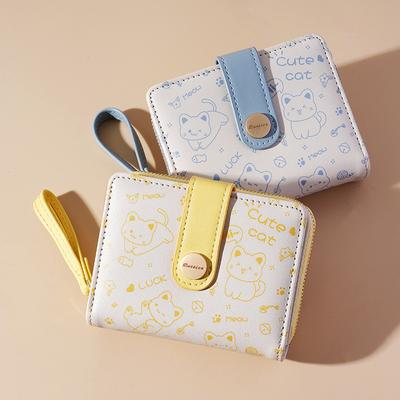 Nou stil coreean Cute Cat Fete Portofel scurt Student Card Holder Geanta de bani Portofele cu fermoar pentru femei