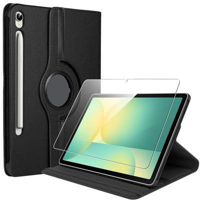 Case + Tempered Glass - BOOLING - for Samsung Galaxy Tab S9 FE/S10 FE - 360° Rotatable - Black - Screen Protector