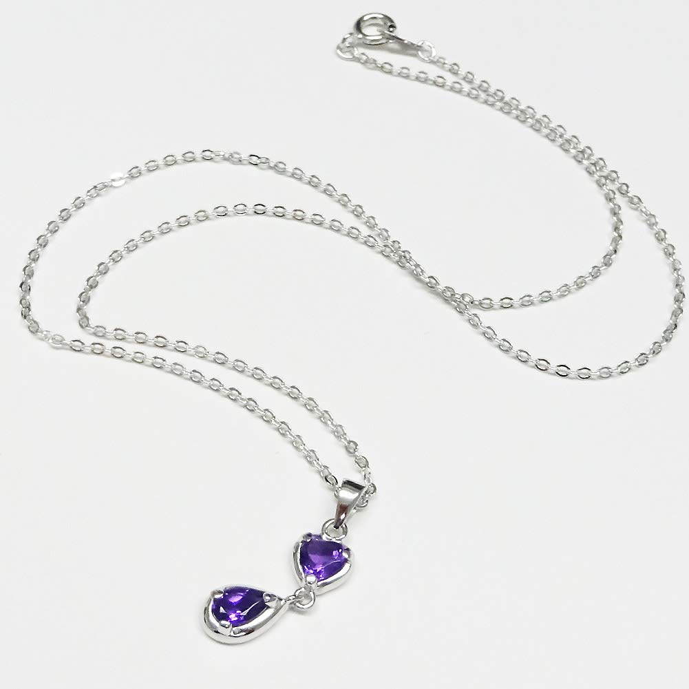 [Your and My Jewelry Box] Amethyst Pendant Necklace, Heart & Teardrop Type [February Birthstone] [Gift Wrapped]