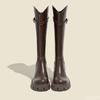 Spring And Autumn New Knight Women'S Shoes Versatile Thick Soled Long Tube Slimming Boots Solid Color Western Boots Platform
