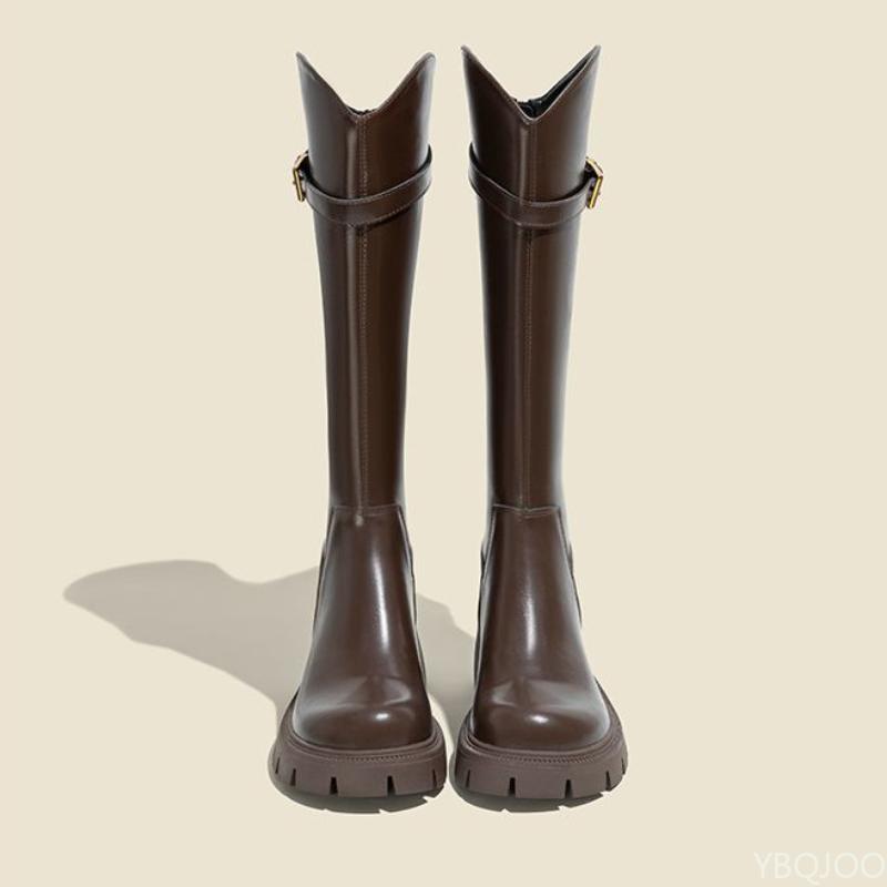 Spring And Autumn New Knight Women'S Shoes Versatile Thick Soled Long Tube Slimming Boots Solid Color Western Boots Platform
